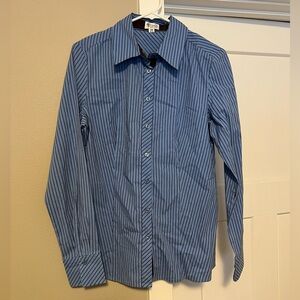 Blue and Brown Button Down Shirt with Vertical Stripes